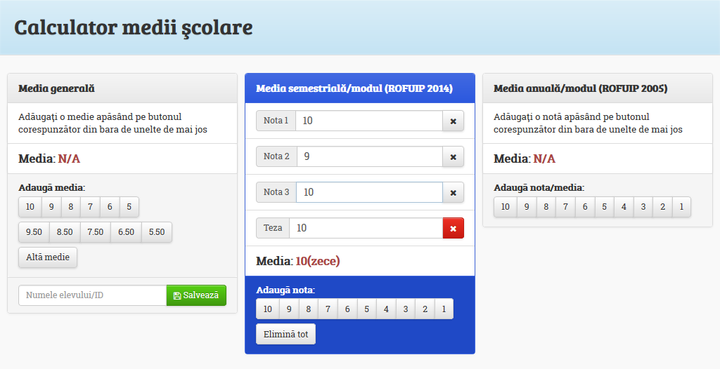 Calculator de medii şcolare